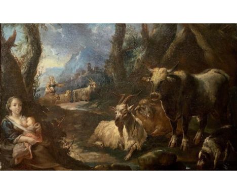 Oil painting on canvas by Johann Heinrich Roos (Otterberg, September 29, 1631 - Frankfurt am Main, October 3, 1685). Family o