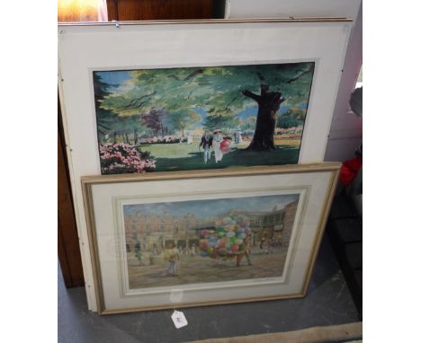 A pair of colour lithograph reproductions of London Transport posters for Kew Gardens, 92cm x 60cm; together with a limited e