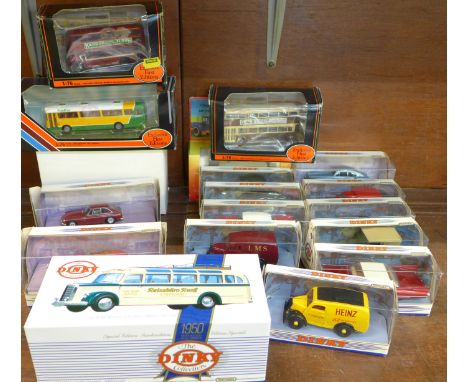 Fourteen Dinky die-cast model vehicles, a Solido vehicle and three Exclusive First Editions vehicles