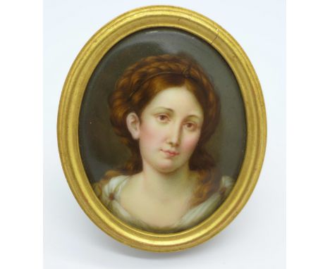 A 19th Century, hand painted portrait on porcelain, 71mm x 60mm