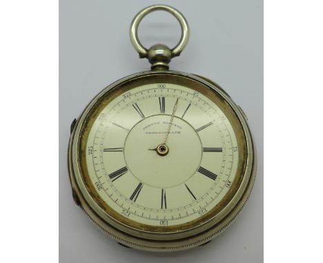 A silver centre seconds chronograph pocketwatch, Harris & Sons, London and Manchester, Chester 1887