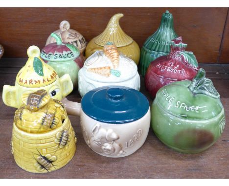 Six Sylvac face pots including coleslaw, a honey pot and three Price Kensington face pots