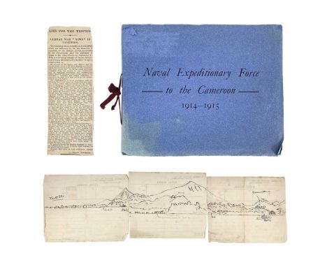 'Naval Expeditionary Force to the Cameroon 1914-1915' Sixty three printed b+w photographs bound with ribbon, in thin card wra