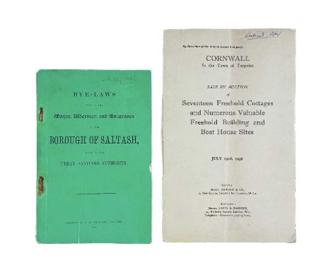 Torpoint and Saltash interest Two booklets 'Bye–Laws Made by the Mayor, Aldermen and Burgesses of the Borough of Saltash Acti