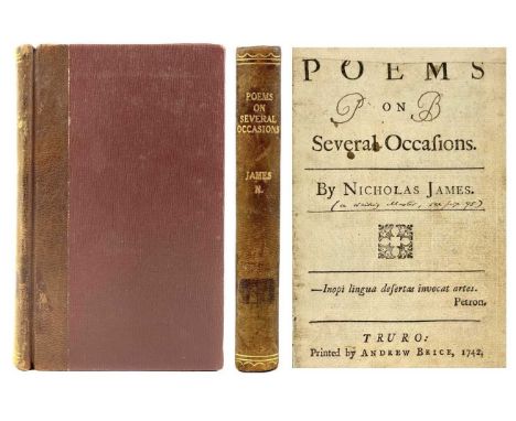 Nicholas James. 'Poems on Several Occasions,' 1742, first edition, published by Andrew Brice (born in Exeter and apprenticed 