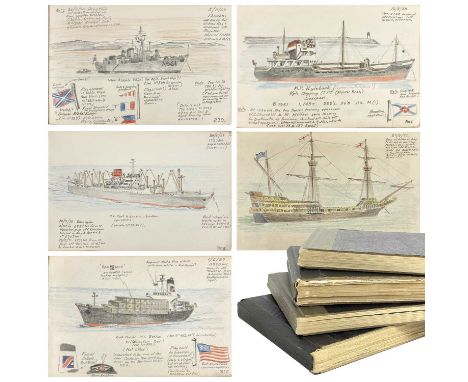 [Maritime interest] YARDLEY, R (Artist). Four sketchbooks featuring detailed colour drawings of ships Highly detailed colour 