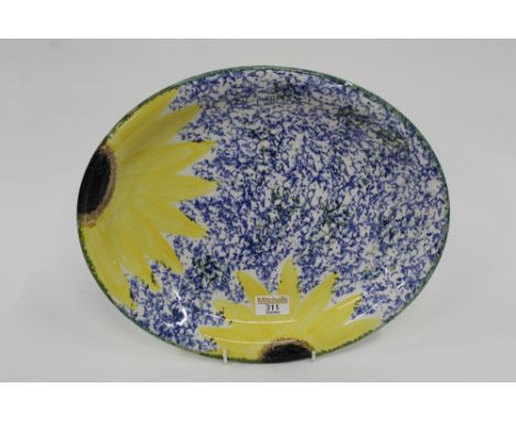 Poole pottery oval plate decorated with sunflowers
