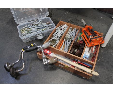 Two boxes of tools, hammering fixings etc 