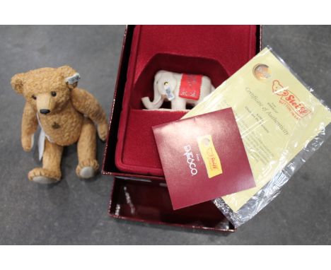 Steiff bear figurine and elephant pin cushion 