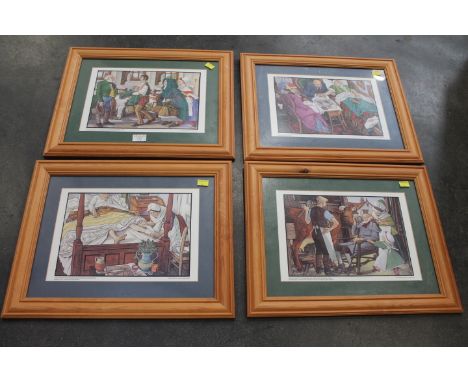 Four Victorian print doctoring scenes, "Apply a raw lean beef steak to the gouty part.  Change every 12 hours till cured", et