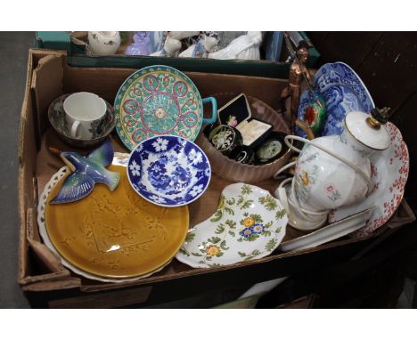 Box of Spode Italian plate, Aynsley lamp base, plates, cabinet pieces etc  