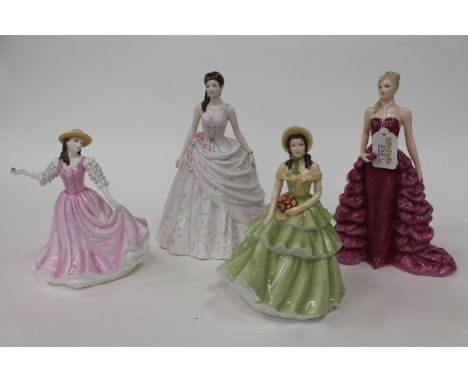 Four figurines, Royal Worcester Claudia and Victoria, Compton and Woodhouse Spring and Summer 