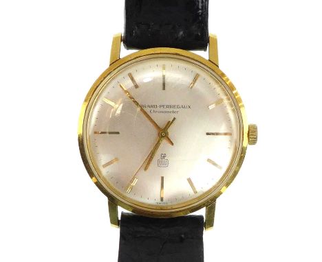 GIRARD-PERREGAUX; a gentlemen's vintage 18ct gold chronometer, the silvered dial set with raised gold baton numerals, on 18ct