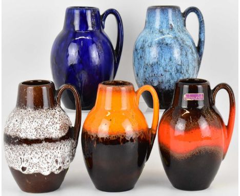 WEST GERMAN POTTERY; five ceramic jugs, all model no. 474 76, various colourways, height 16cm (5).Condition Report: Brown jug