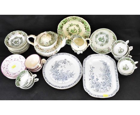 A quantity of 19th century ceramics to include an early Victorian twenty-four piece part tea service, possibly Hilditch, comp