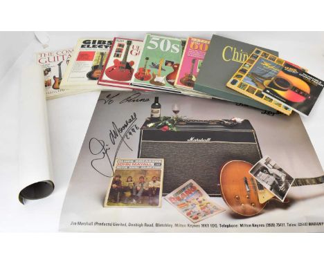 THE MARSHALL LEGACY; two signed posters bearing signature for Jim Marshall 1996, 46 x 61cm, together with eight guitar relate