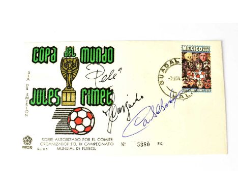BRAZIL WORLD CUP 1970; a first day cover bearing the signatures of Pele, Carlos Alberto, and Jairzinho.Condition Report: We h