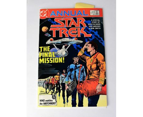 STAR TREK; DC Annual 'The Final Mission!', 1986, bearing the signatures of DeForest Kelly, Gene Roddenberry, George Takei, Ja