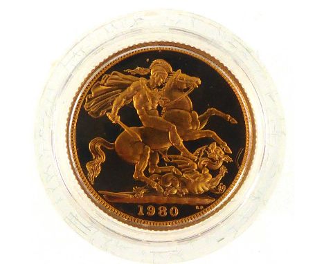 An Elizabeth II 1980 sovereign, George &amp; Dragon, proof, encapsulated with certificate of authenticity, limited edition of