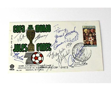 BRAZIL WORLD CUP 1970; a first day cover bearing signatures to include Pele, Edu, Everaldo, Tostado, Carlos Alberto, Jairzinh