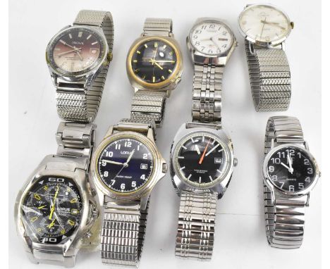 Eight gentlemen's stainless steel watches to include Original, Lorus, Timex, Citizen Automatic, silvered dial, Arabic numeral