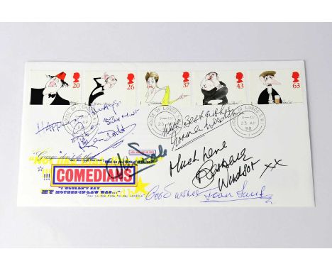 BRITISH FILMS; a first day cover bearing the signatures of British 'Carry On' actors Barbara Windsor, Joan Simms, Jim Dale, K