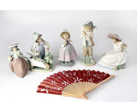 NAO; five figurines, two boxed, and a fan (6).