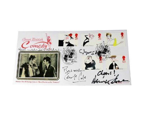 MINDER; a first day cover bearing the signatures of the cast, George Cole, Dennis Waterman, Glynn Edwards and Patrick Malahid