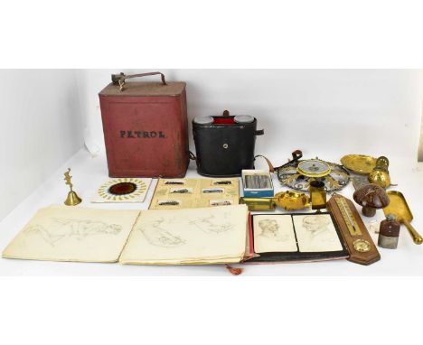 A quantity of mixed collectibles to include a War Department 1958 petrol tank, two brown AEW-Nimrod Project Team Ties, brassw