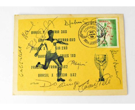 PELE; a first day cover 20th January 1959, bearing the signatures of the Brazil team to include Pele, Mané Garrincha, Santos,