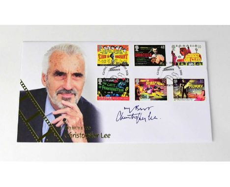 CHRISTOPHER LEE; a first day cover bearing the actor's signature.Condition Report: We have not authenticated this signature, 