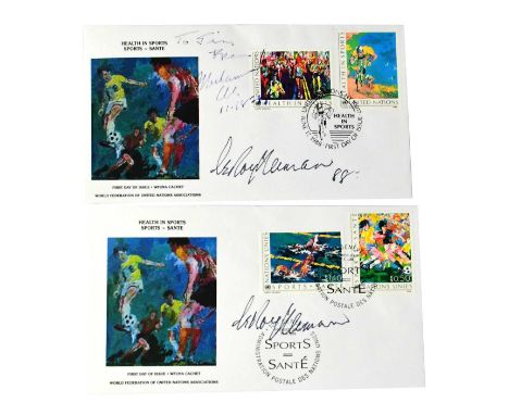 MUHAMMED ALI; two first day covers bearing the boxer's signature and that of Leroy Neiman, artist (2).Condition Report: We ha