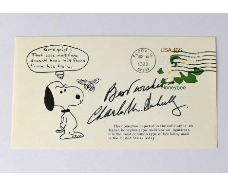 CHARLES M SCHULTZ; a first day cover bearing the cartoonist's signature.Condition Report: We have not authenticated this sign