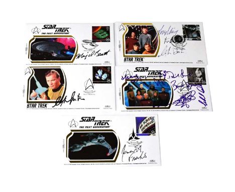 STAR TREK: THE NEXT GENERATION; Five first day covers bearing the signatures of William Shatner and the cast of 'Star Trek: T