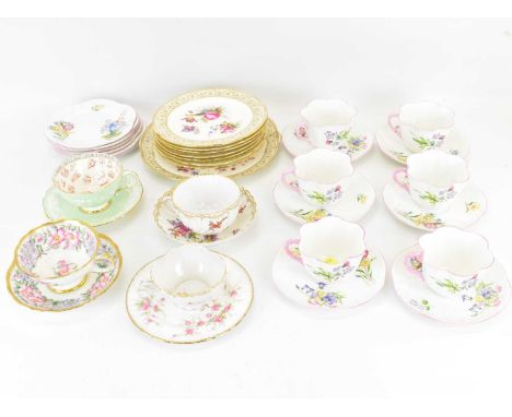 SHELLEY: an eighteen-piece part tea service in 'Wild Flowers' pattern no.13668, comprising six cups, saucers and side plates,