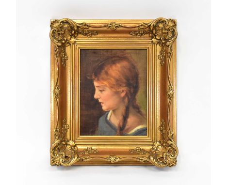 R. W.; oil on canvas mounted on board, head and shoulders portrait of a girl, initialled, 30.5 x 23cm, framed.