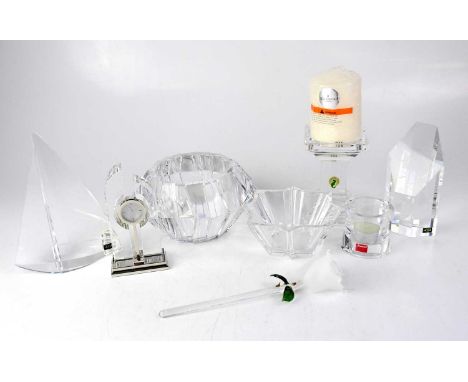 BACCARAT; a boxed star-shaped bowl, a tealight holder from the same maker, an Orrefors Swedish glass bowl, a Hoya Crystal col