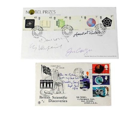 NOBEL PRIZE; two first day covers bearing the signatures of Nobel Laureates Harold Pinter, Doris Lessing, J. M. Coetzee, V. S