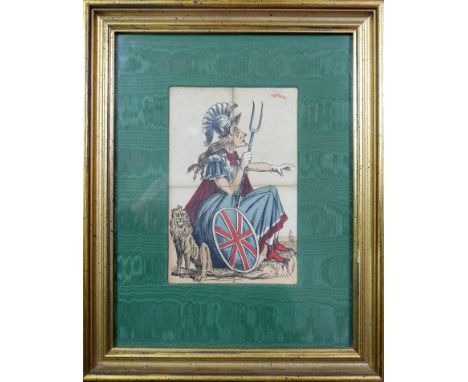 A set of four Victorian playing cards framed together depicting Britannia, 18 x 12cm 