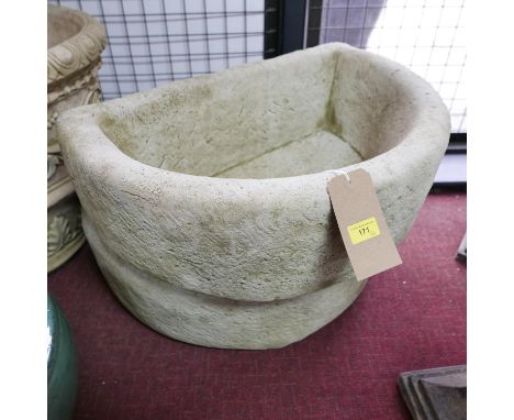 Two reconstituted stone Alpine style trough planters, (2) 