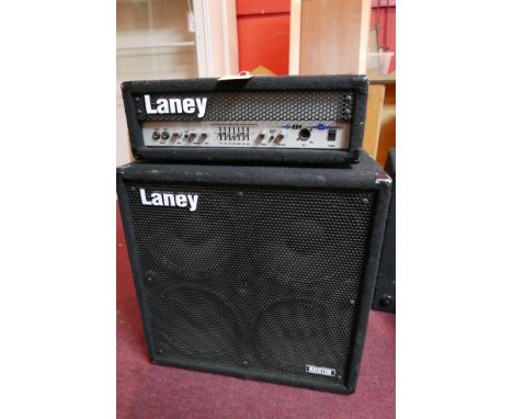 A Laney RB410 Bass Speaker Cabinet 4 X 10 250W Richter Bass Amplification together with a Laney RB9 amplifier 