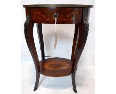 An Italian inlaid walnut lamp table with single drawer raised splayed legs, H.79 W.46 D.37cm 