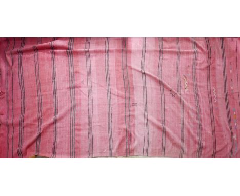 A large Moroccan kelim carpet, red ground with black stripes, 344 x 182cm 