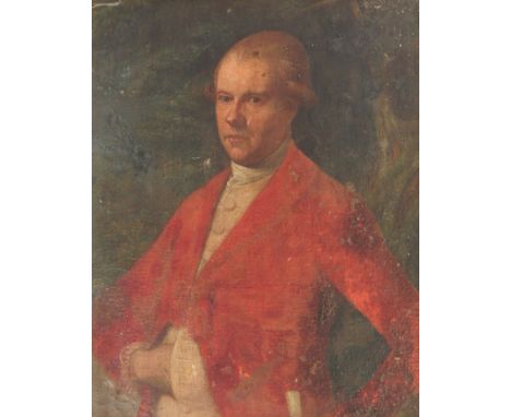 A 19th century framed oil on canvas portrait painting of Baldwin of Clare. The painting depicting man wearing a red coat pose