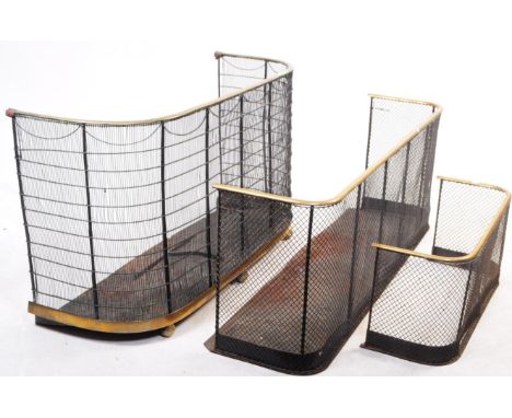 Large 19th century Victorian club style fire fender kerb. The largest having a brass trim to top, with a mesh screen above ro