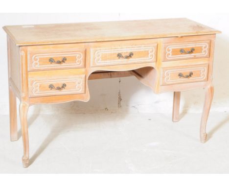 Olympus - A vintage mid century circa 1940s French style stripped oak dressing / writing table / desk. Rectangular flared for