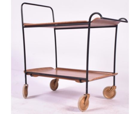 British Modern Design - A vintage mid century 20th century plywood / bentwood two tier trolley. With ebonised metal frame rai