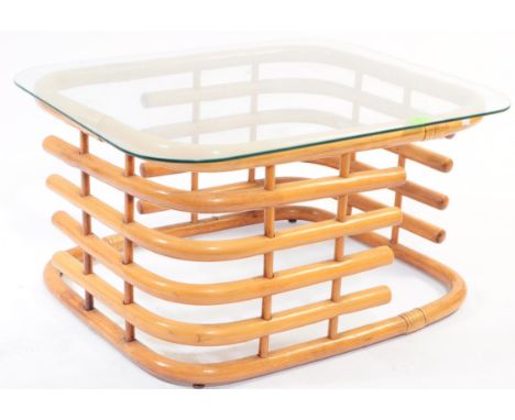 British Modern Design - 20th century bamboo and glass occasional coffee table. Of square form with pierced bamboo ladder styl