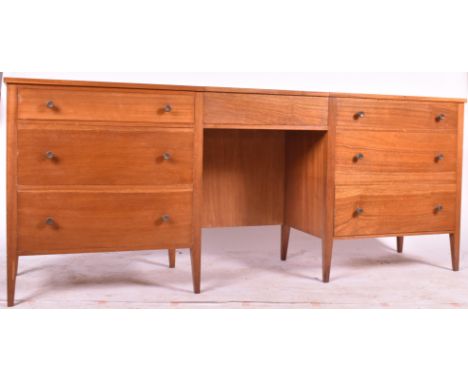 British Modern Design - A vintage 20th century teak dressing table. Custom made with large plank top, with knee hole to centr