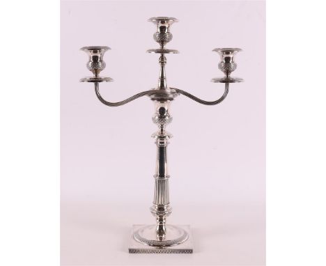 A 3rd grade 800/1000 silver 3-light candlestick. Height 36 cm.